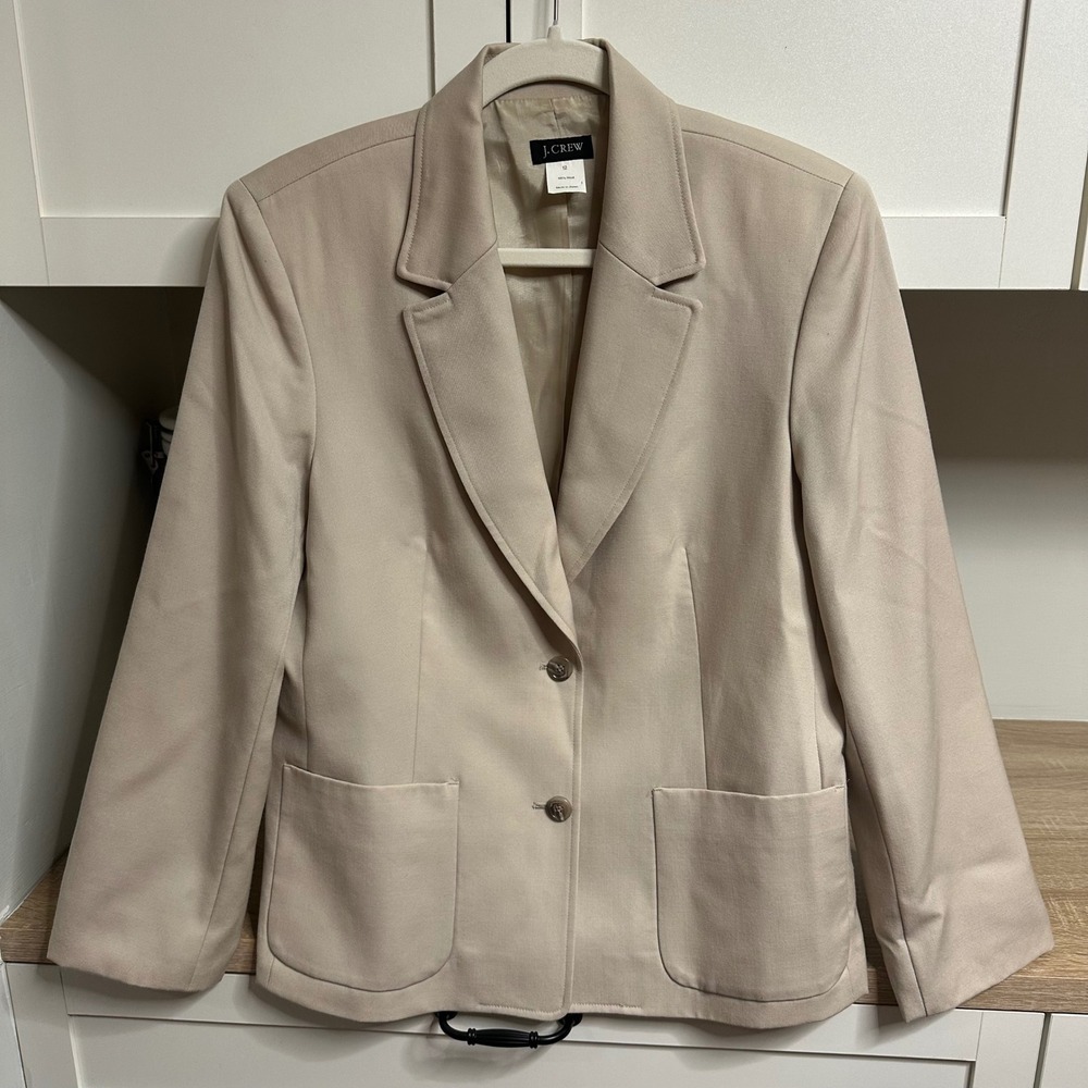 Vintage J. Crew 100% Wool Blazer Beige Made in Japan Suit Jacket US 12 old Money